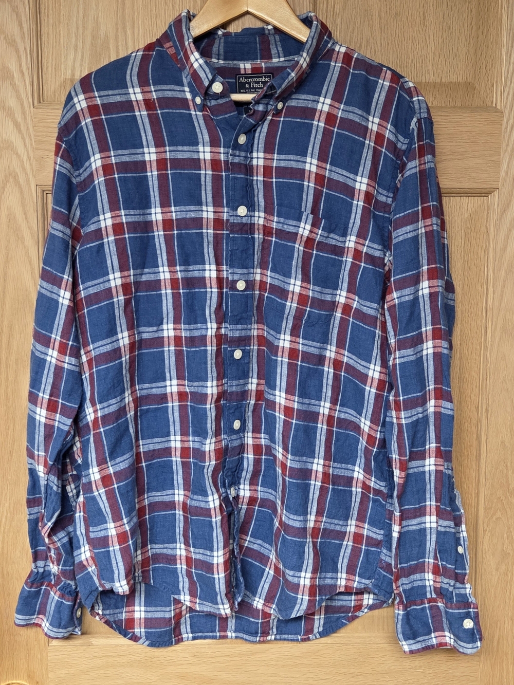 Abercrombie & Fitch Men's Blue and Red Plaid Button-Down‎ Shirt XL